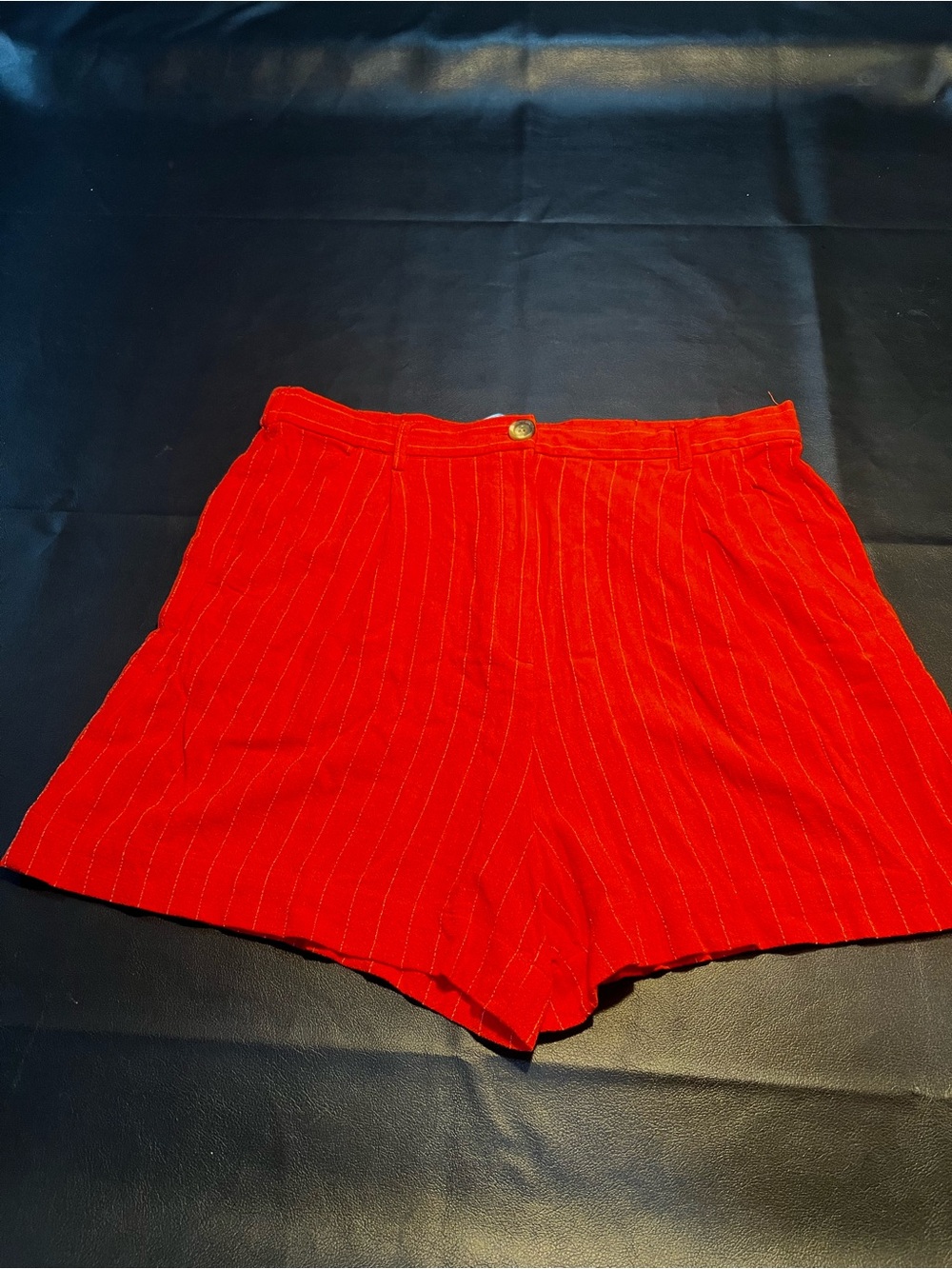Draper James Linen Blend High-Waist Red Pinstripe Women's Shorts Size XL